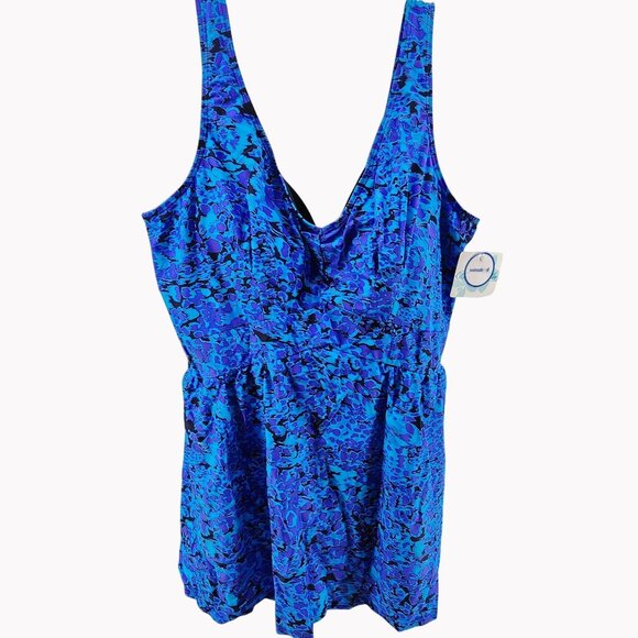 Beach Belle Womens Plus Size 26 Blue Tummy Control One Piece Swim Dress New - Picture 1 of 8